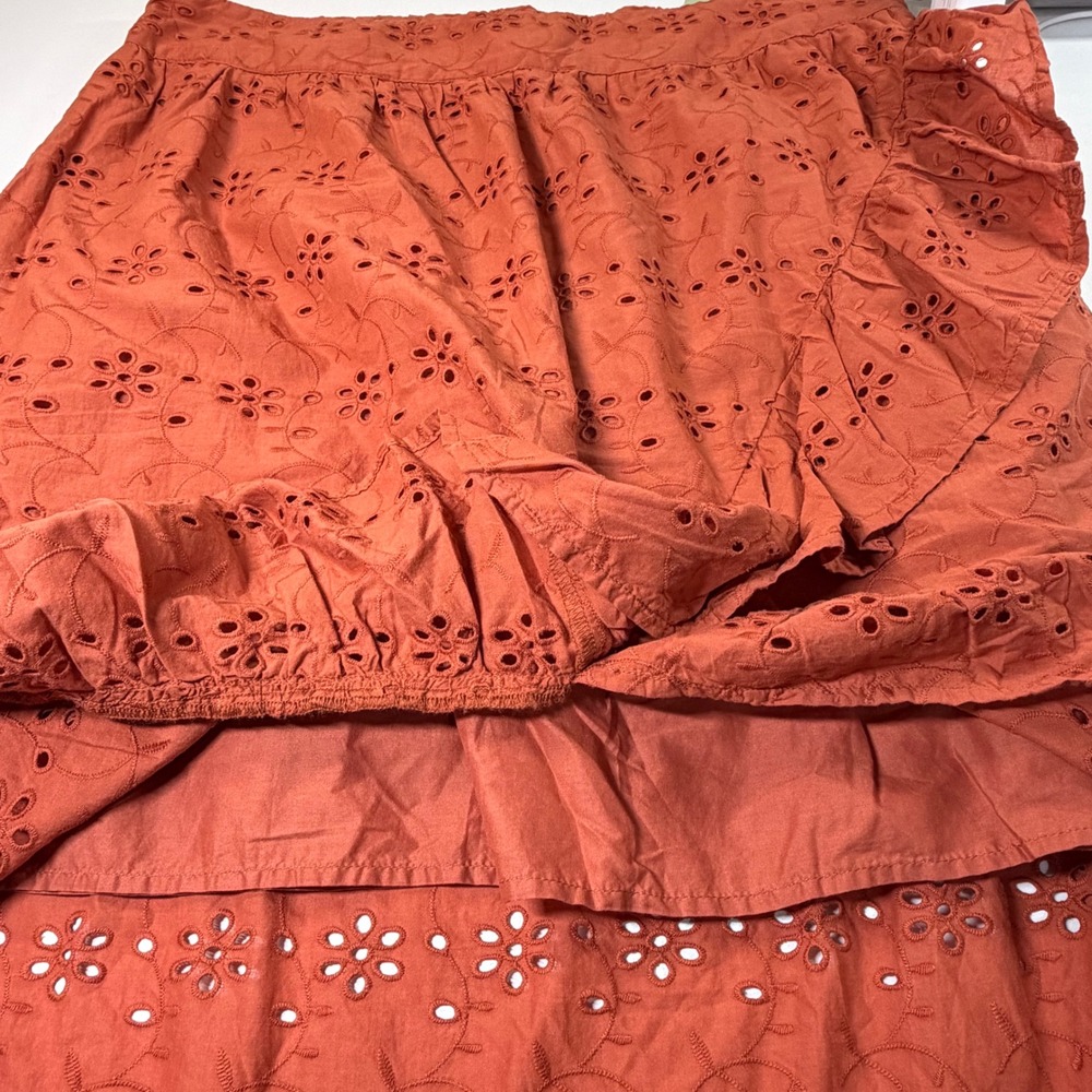 Ryegrass Eyelet Ruffle Midi Skirt Women XL Foxtail Orange Boho Cotton Autumn - Picture 8 of 10